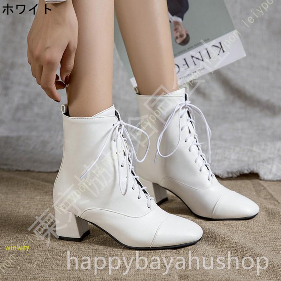 レディース 秋 ブーツ レースアップ ショートブーツ レトロ スクエア