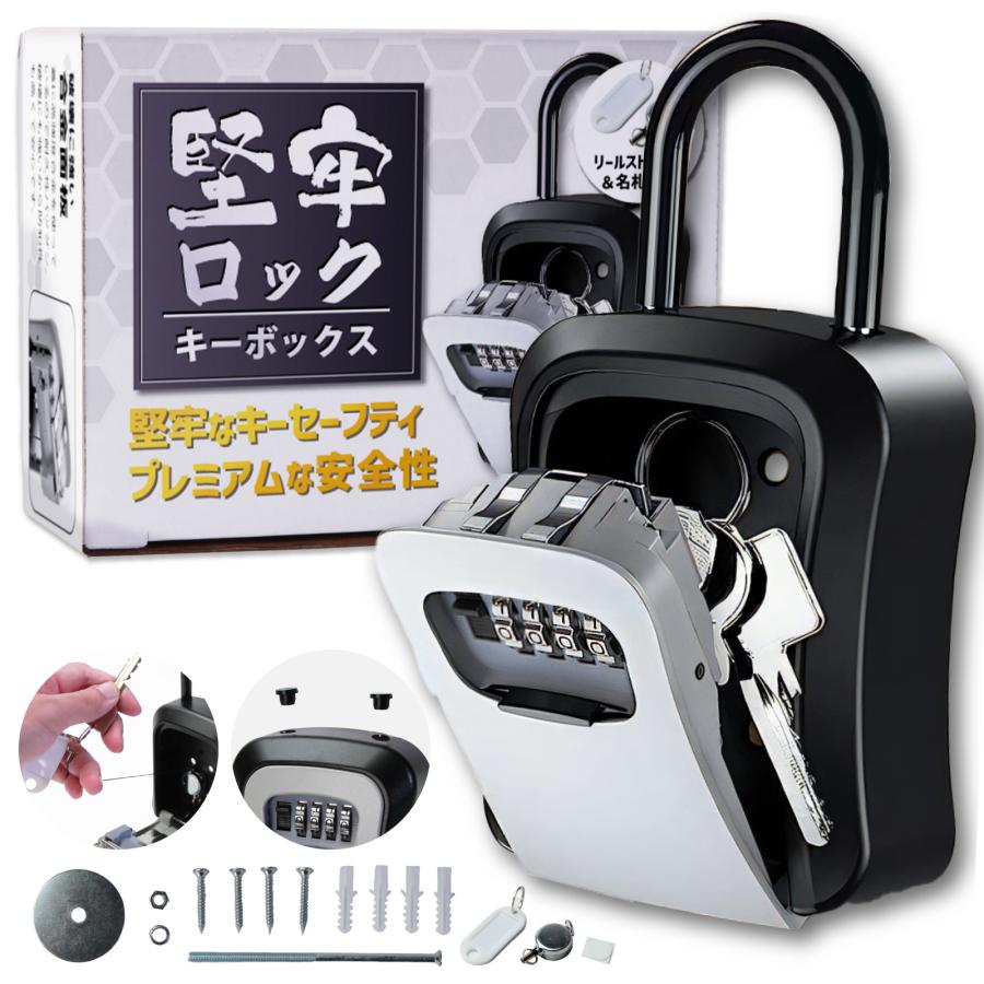キーボックス「堅牢ロック」2Way取付 リールキーホルダーセット 屋外