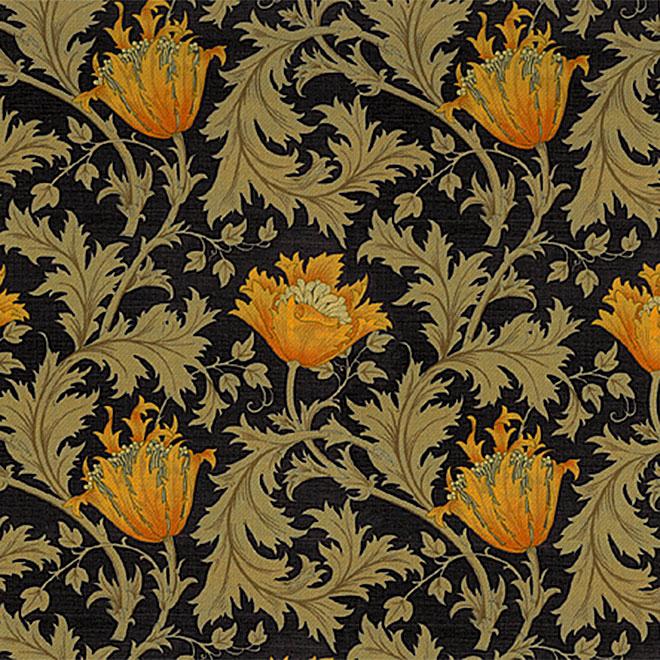 カーテン モリス柄 W200×H180 2倍ヒダ 3つ山ヒダ アネモネ 花柄