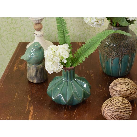 Green Polygon グリーンポリゴン 深みのある緑の花瓶 陶器製 花器