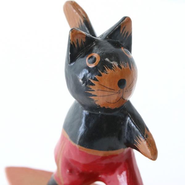 アジアン人形 サーフィン 黒猫 木製 ウッド サーフボード ねこ ネコ