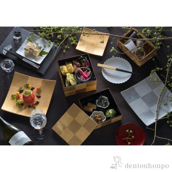 市松 スクエアプレート (S) (銀) ( 箔一 退職祝い 定年 おしゃれ