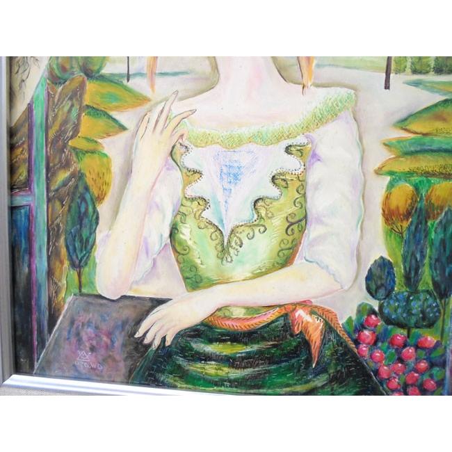 人物絵画 油絵 小澤勇寿郎 作 窓辺の人 6号サイズ パリの女性