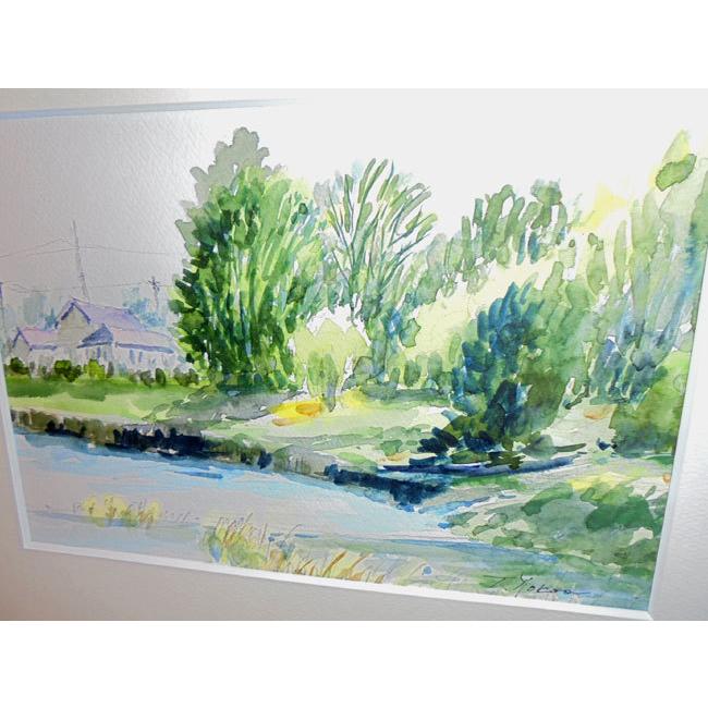 絵画 水彩画 横尾武之 作 「埼玉県・鴻巣の川辺」 風景画 インテリア