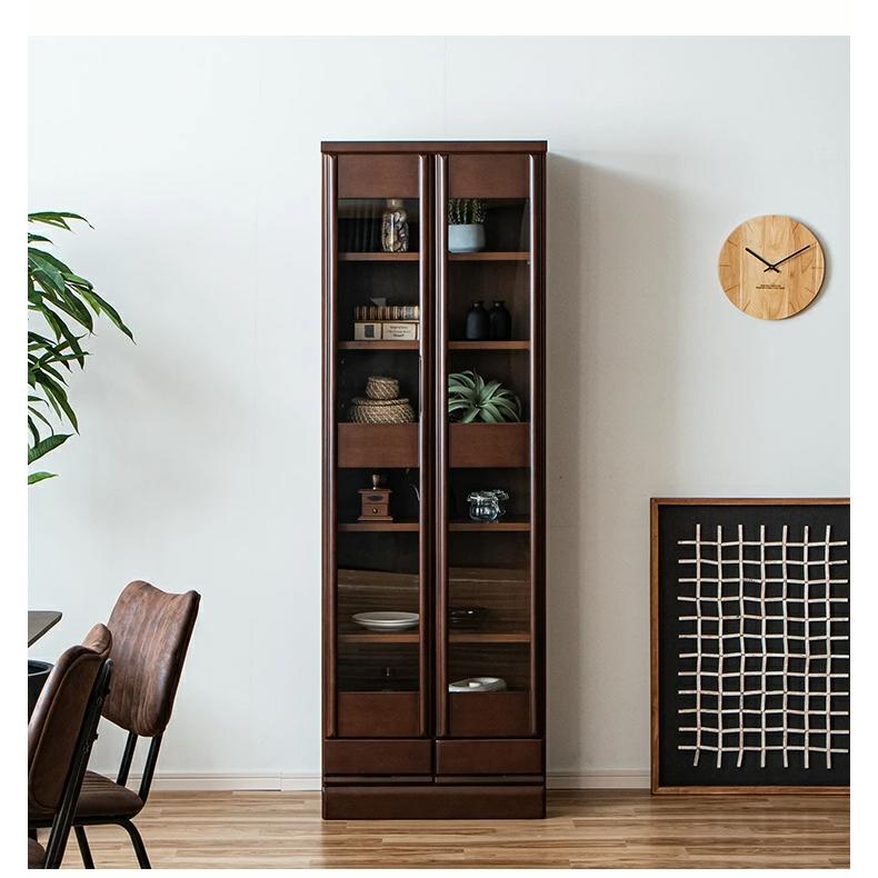 書棚 本棚 収納棚 完成品 幅60cm ガラス 扉付き 木製 スリム 引き出し