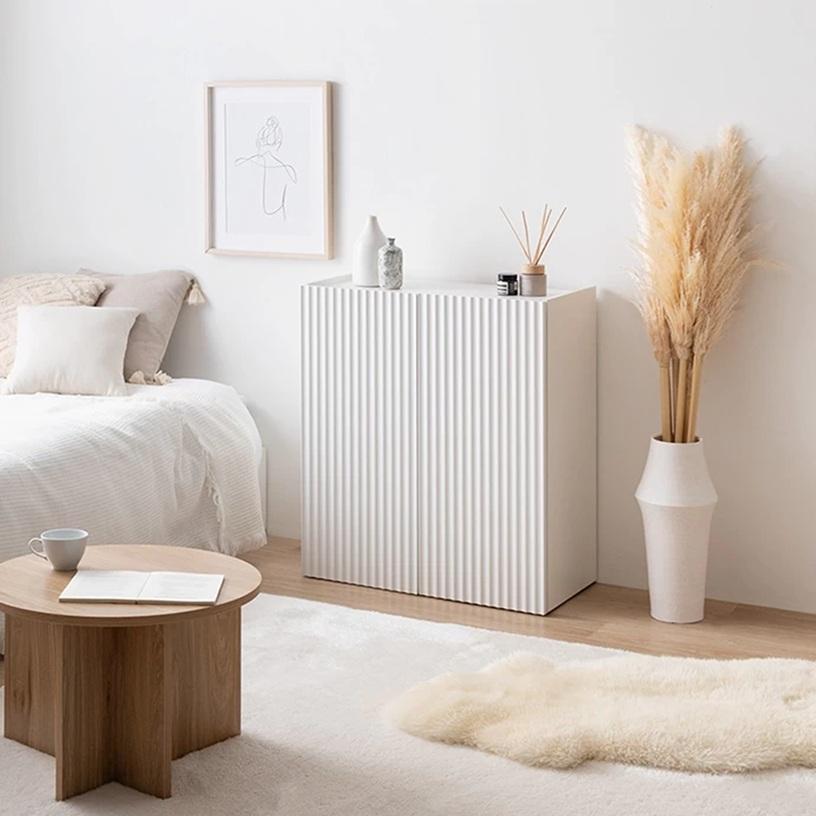 幅70cm Sheep コンパクト キャビネット 扉収納 波型扉 ホワイト