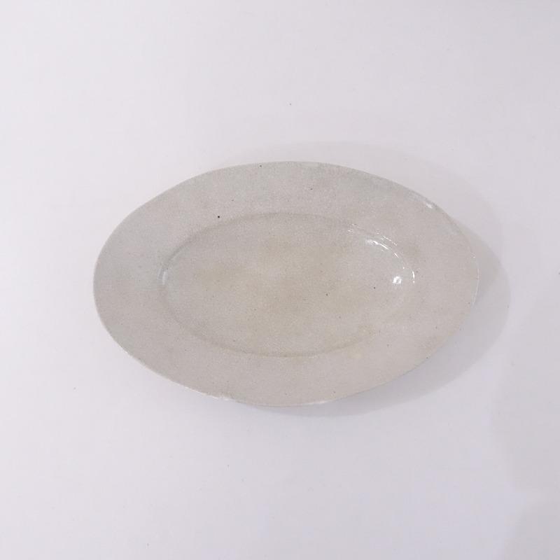 林拓児 *貫入楕円皿 中*白ホワイトお皿オーバルプレートリム皿和食器