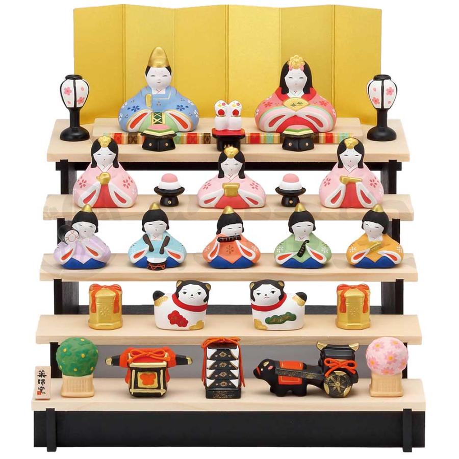 雛人形 コンパクト 陶器 小さい 可愛い ひな人形/ 錦彩さくら雛