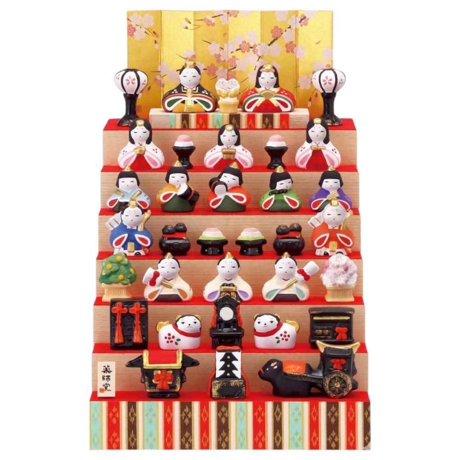 雛人形 コンパクト 陶器 小さい 可愛い/ 錦彩花かざり雛(七段飾り