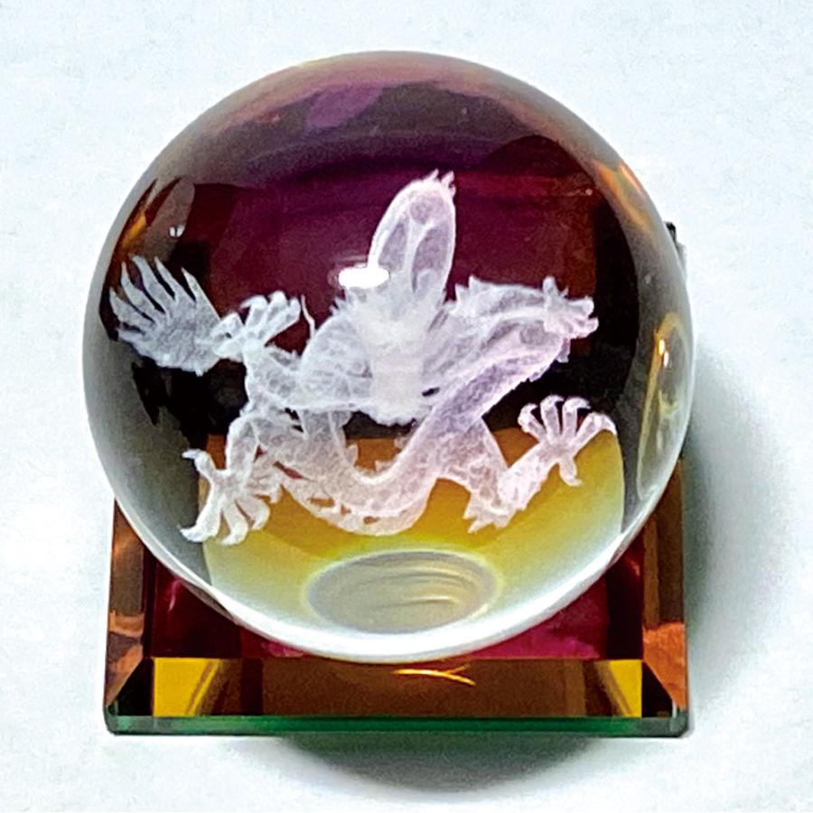 ドラゴン 3Dレーザー彫 縁起物 ガラス 置物/ 風水神龍 クリスタル