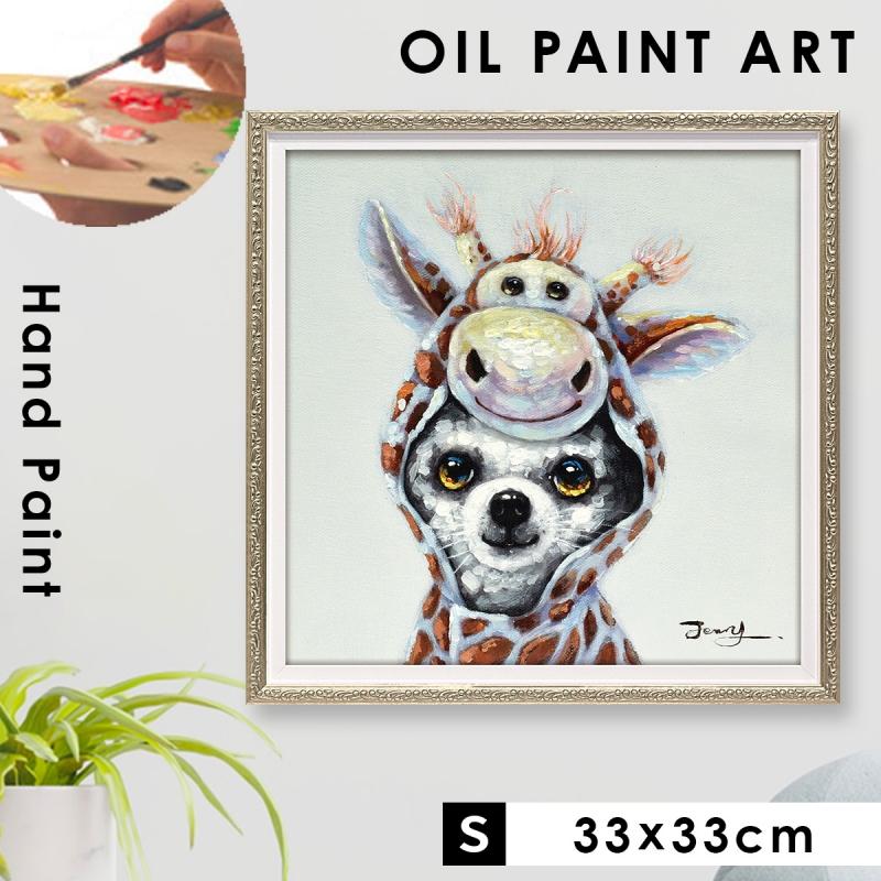 オイルペイント ハンドペイント 33X33cm イヌ ポップ カラフル アート