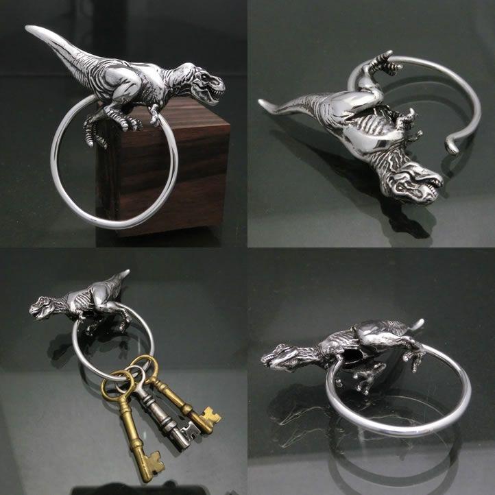 銀の恐竜、T-REX、ティラノサウルスキーリング シルバー925 銀製