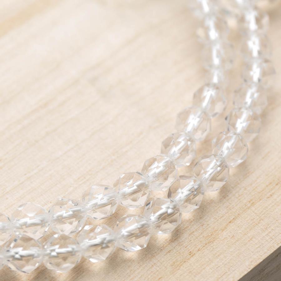 数珠 女性用 二連 本水晶切子 7mm 正絹房 白 京念珠 : 仏壇・仏具の