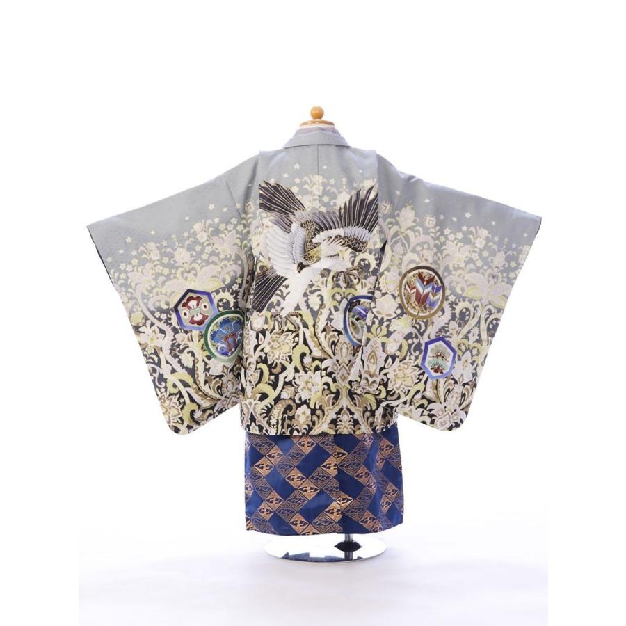 羽織：グレー地 着物：グレー系 袴：青紺系袴 七五三 5歳男の子 着物