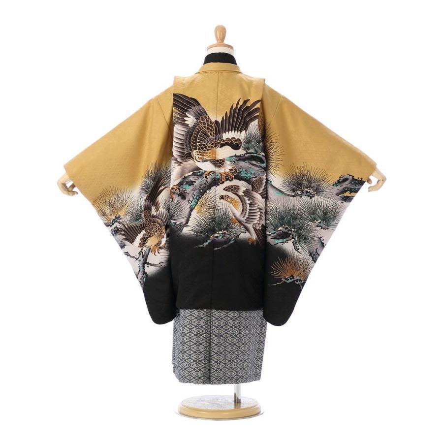 着物 5歳男の子 鷹柄の七五三着物レンタルフルセット（イエロー系