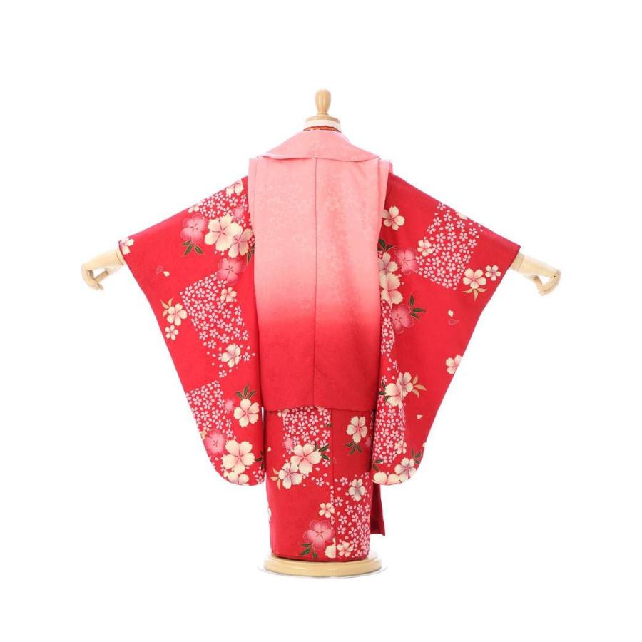 3歳 桜柄の七五三着物3歳 女の子(被布)フルセット（赤系 ）｜女の子(三