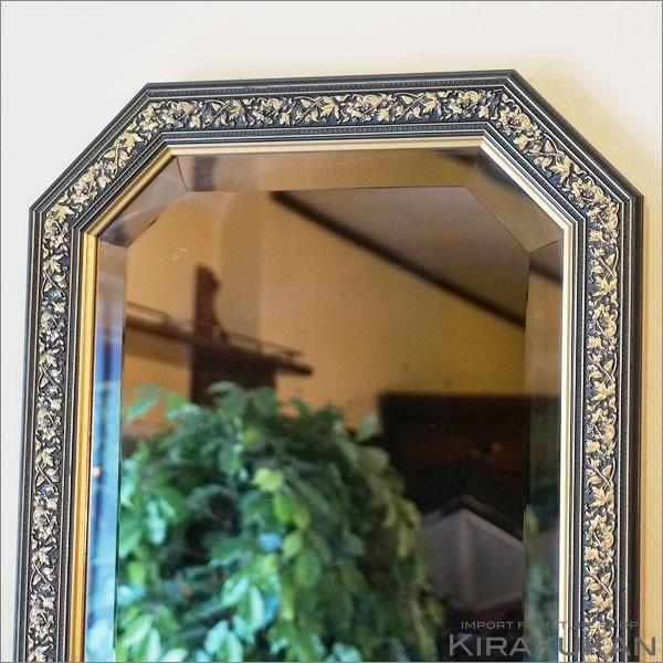 イタリア製 姿見ミラー 鏡 壁掛け 全身 八角ミラー ブルー＆ゴールド