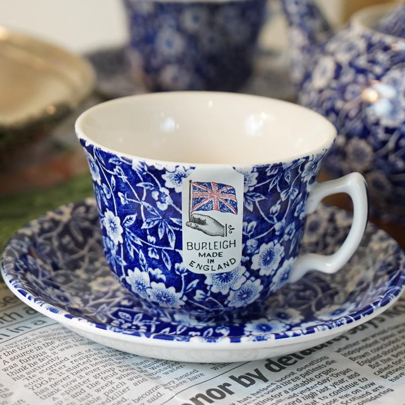 Calico ブルーキャリコ バーレイ社 カップ＆ソーサー イギリス製 送料