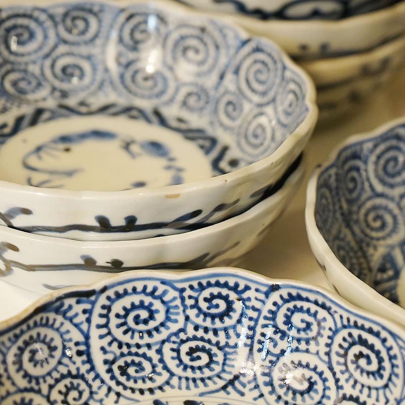 生活雑貨 ヴィンテージ 古伊万里 15cm 丸皿 蛸唐草文 10枚セット 送料