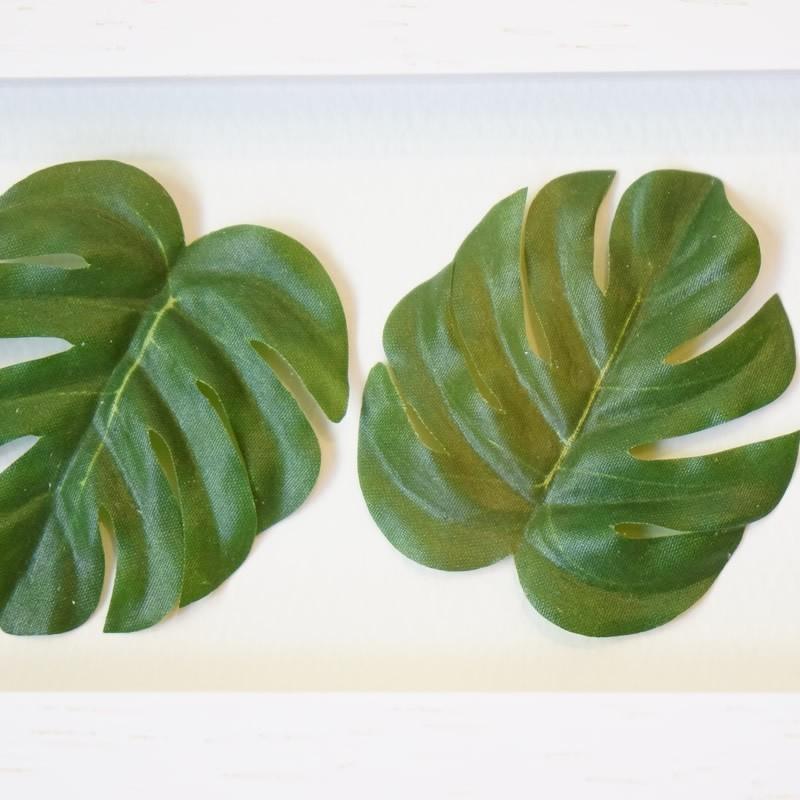 リーフフレーム パネル モンステラ 葉5枚 額 横型 ホワイト枠 造花