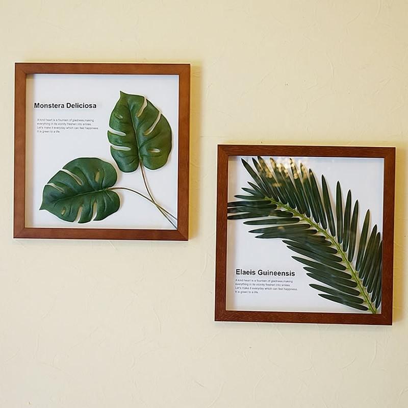 リーフパネル モンステラ2＆アブラヤシ 額 お得な2枚セット 造花 観葉
