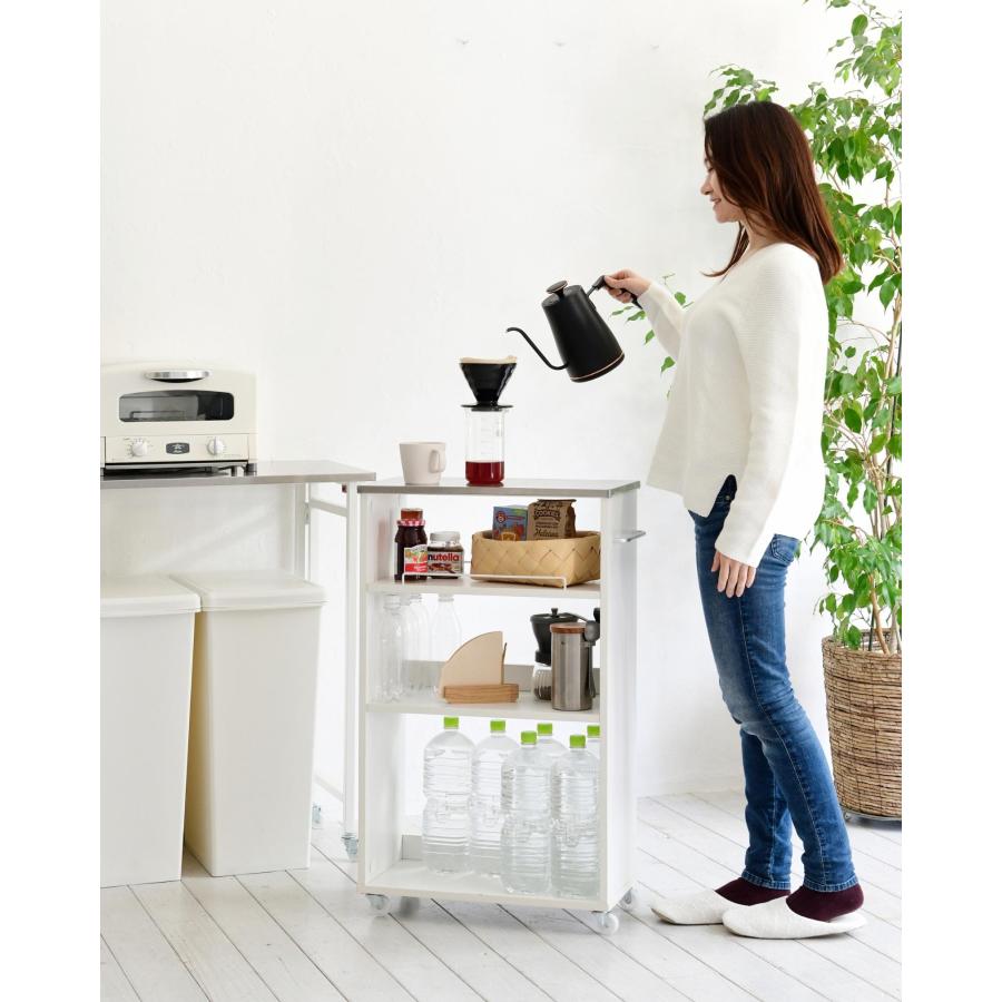 山善（YAMAZEN） キッチンワゴン キャスター付き ステンレス天板 幅24