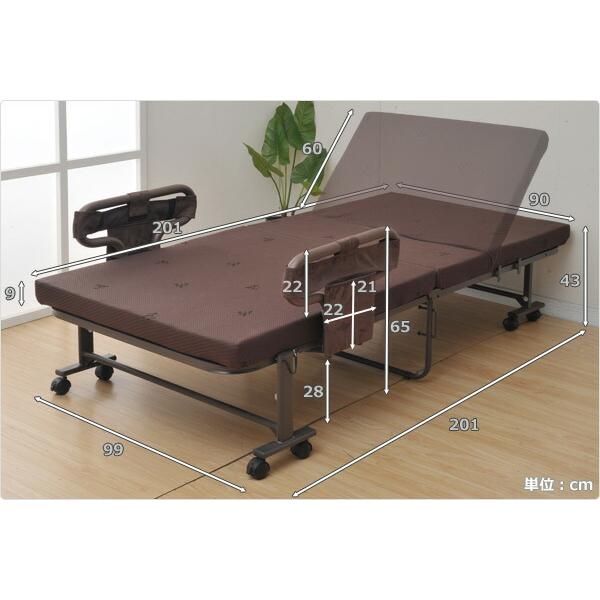 山善（YAMAZEN） 手すり付き 折りたたみベッド シングル ハイタイプ