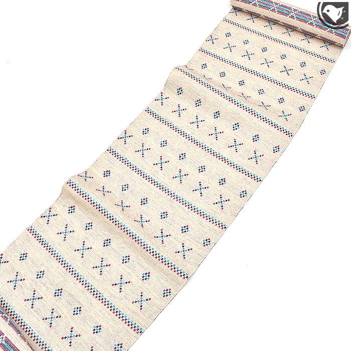 米沢紬 老舗 スワセンイ 謹製 米沢花織 文様 八寸 名古屋帯 正絹 日本