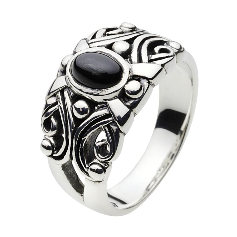ブラックスター シルバーリング 指輪 メンズ 石 黒 唐草 アラベスク