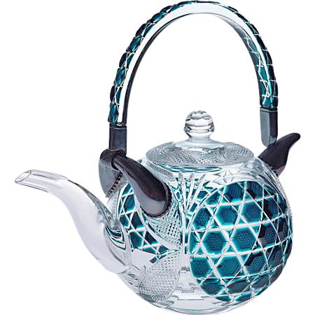 伝匠 薩摩切子 秀逸品 ちろり ( 緑 ) 六角籠目に魚子文 クリスタル