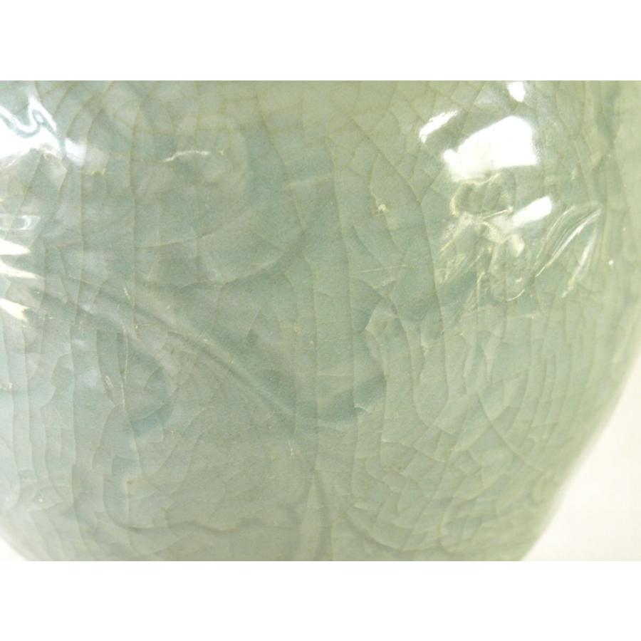 貴重 元時代 竜泉窯青磁纒枝牡丹紋瓶28.5cm 残欠刻花瓶 梅瓶 中国古玩