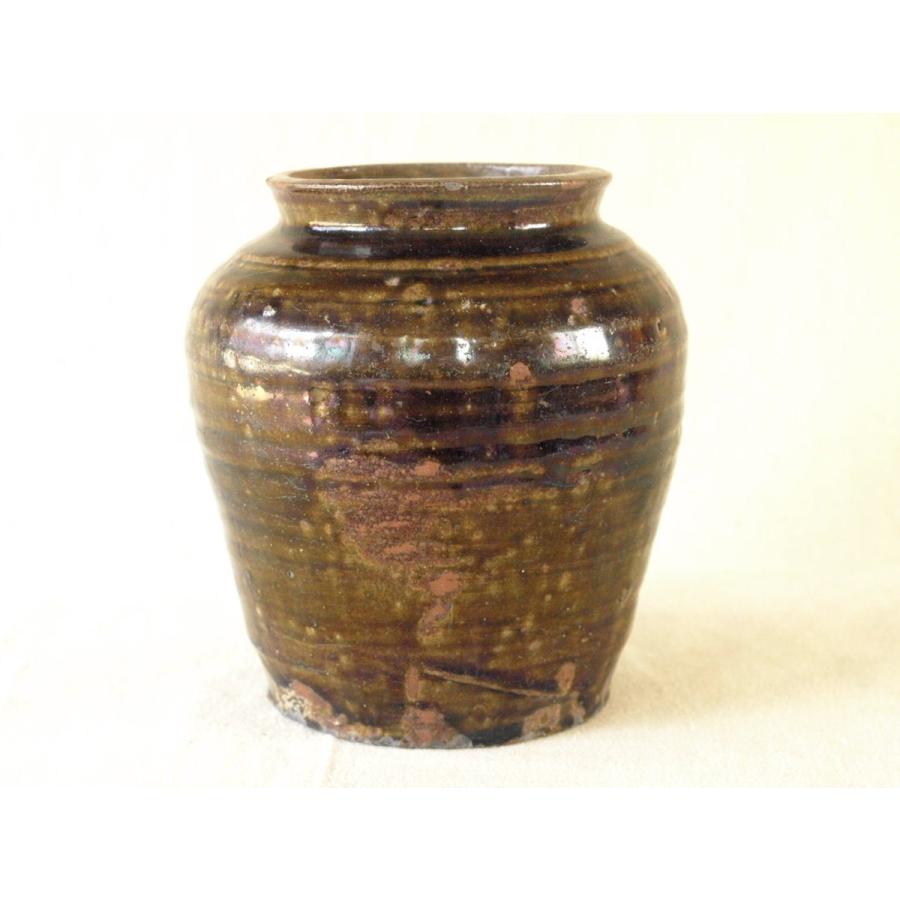 希少 江戸時代 古瀬戸飴釉小壺16cm 虹色 光彩 蹲る うずくまる 古民藝