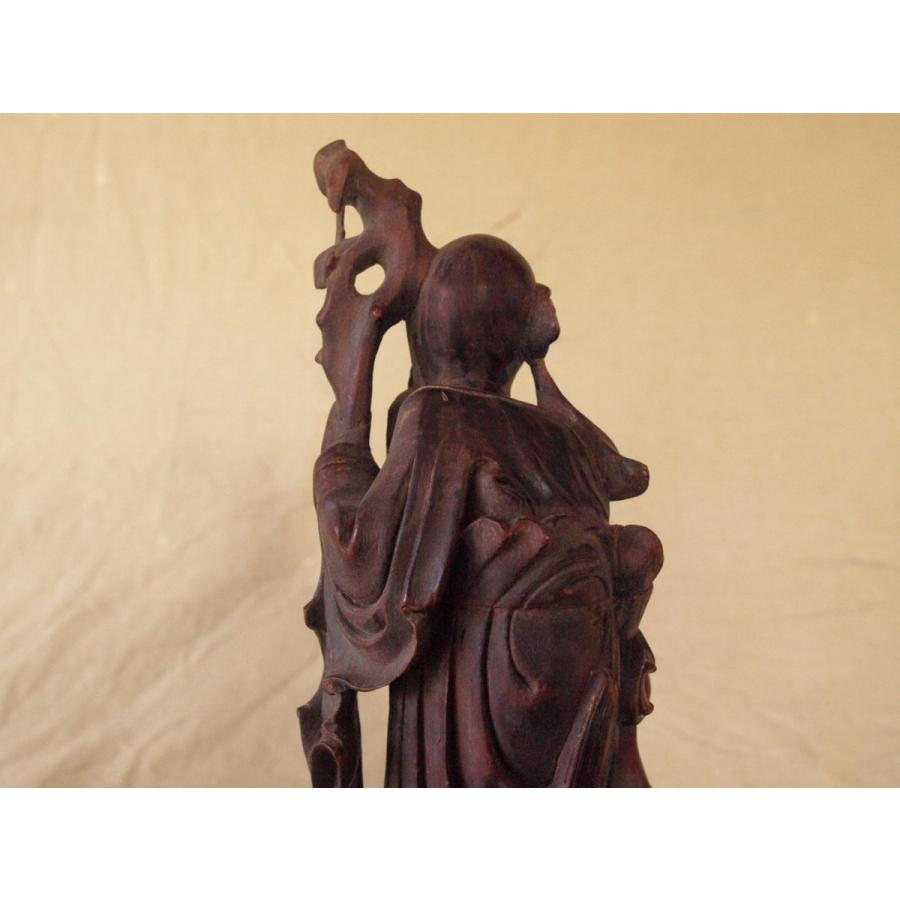 清時代一木造 木彫福禄寿 童子置物26cm 招福 仙人 七福神 寿老人