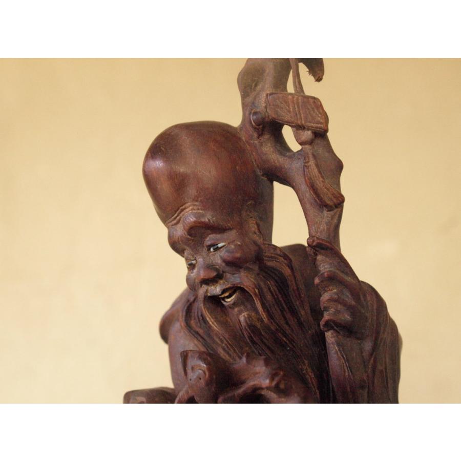 清時代一木造 木彫福禄寿 童子置物26cm 招福 仙人 七福神 寿老人