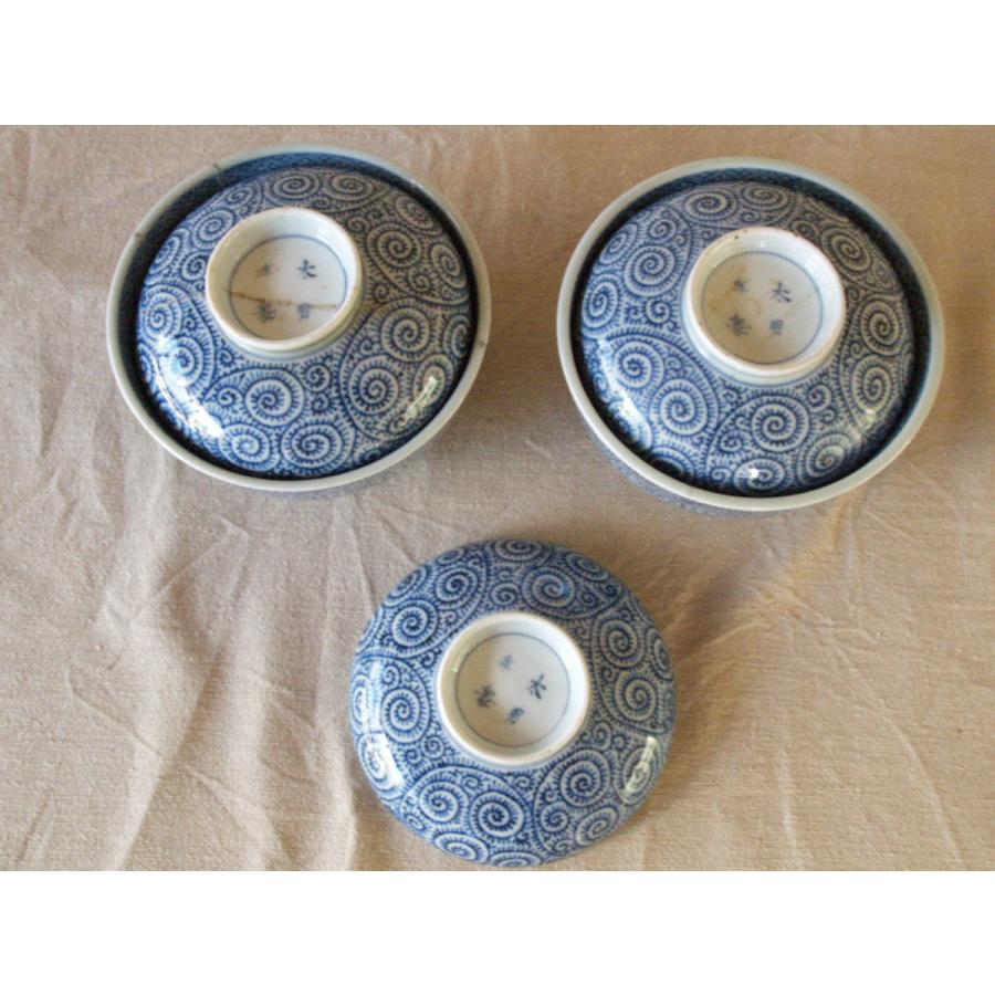 江戸時代 古伊万里 染付タコ唐草文茶碗セット13cm 大明年製 タコ唐草