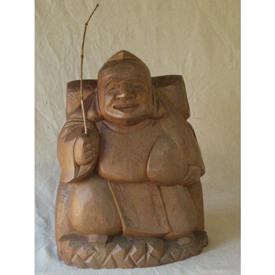 昭和44年 レトロ 天海作 大型40cm 木彫 大黒 恵比寿 作家物 木彫作家