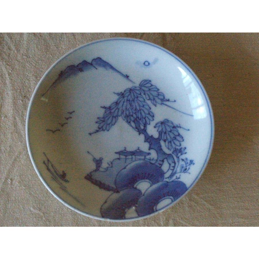 江戸時代 染付山水図 有田焼中皿16cm2枚 角福銘 古伊万里 吉祥 招福