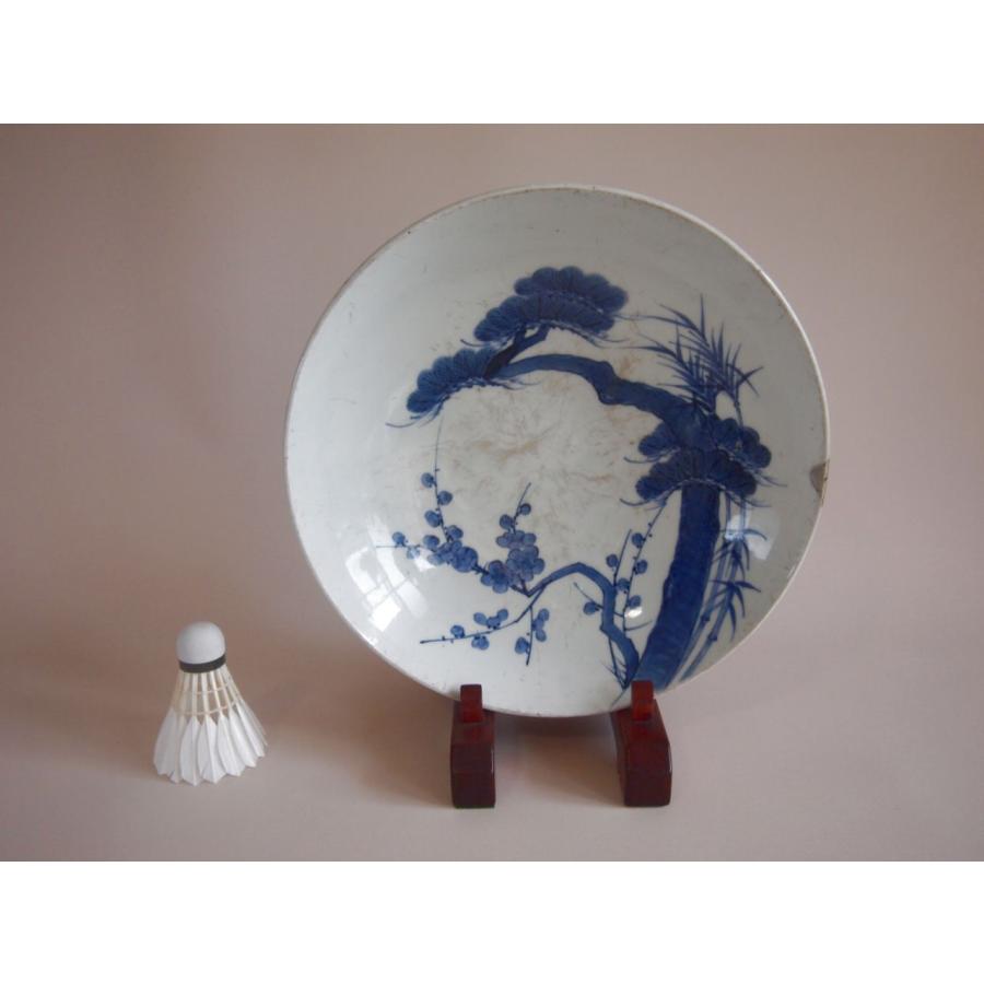 明治鍋島焼 染付 伊勢海老 青海波 雪輪文 櫛高台皿 他、 計二点セット