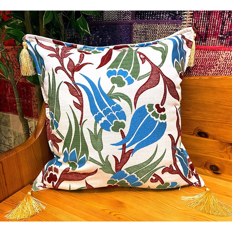 トルコ製 クッションカバー トルコ国花 チューリップ柄 シェニール織