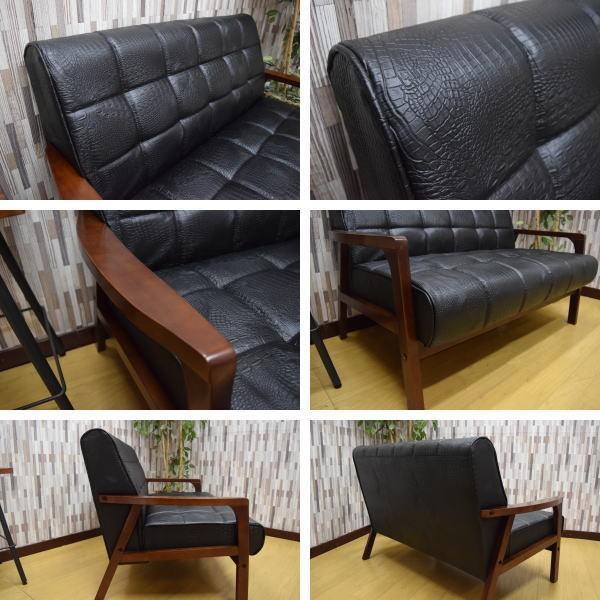 ソファー 2Pソファー クロコダイル柄 ブラック 2人掛け 2P おしゃれ