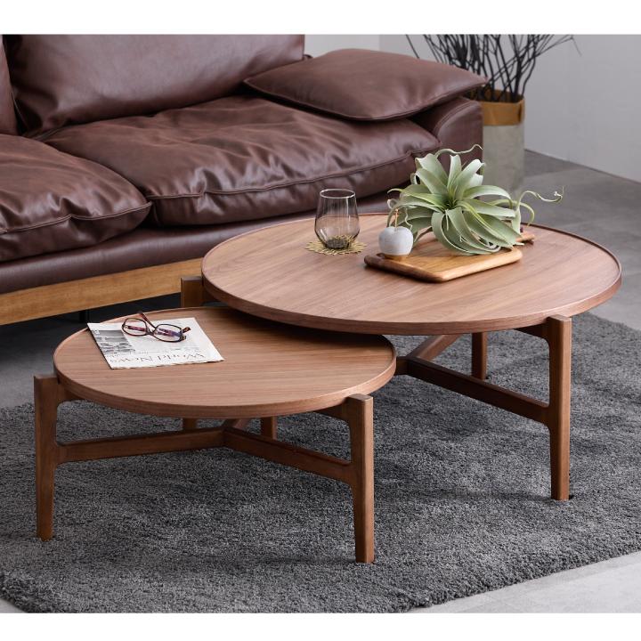 丸テーブル センターテーブル 90 70 セット おしゃれ 天然木 丸形 円型