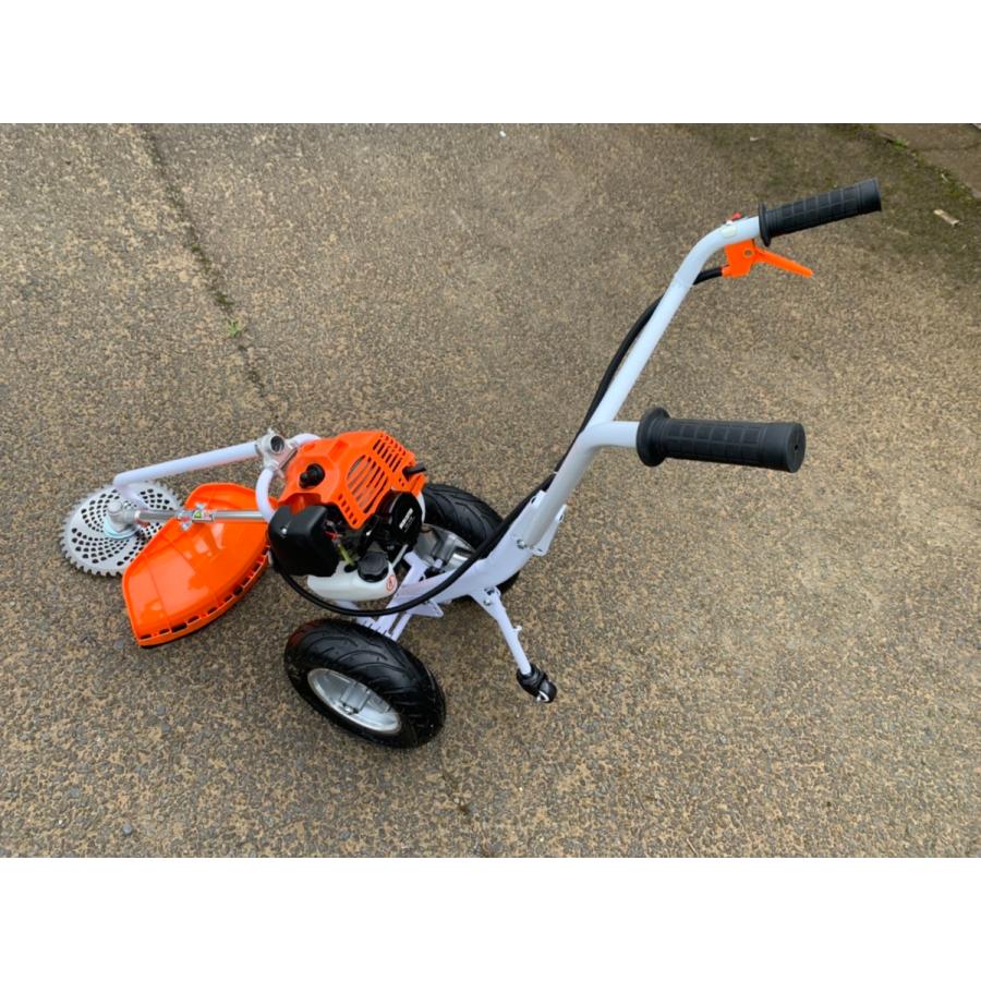 タイヤ付エンジン草刈機 手押し草刈り機 らくらく作業 最強52cc 新品 y