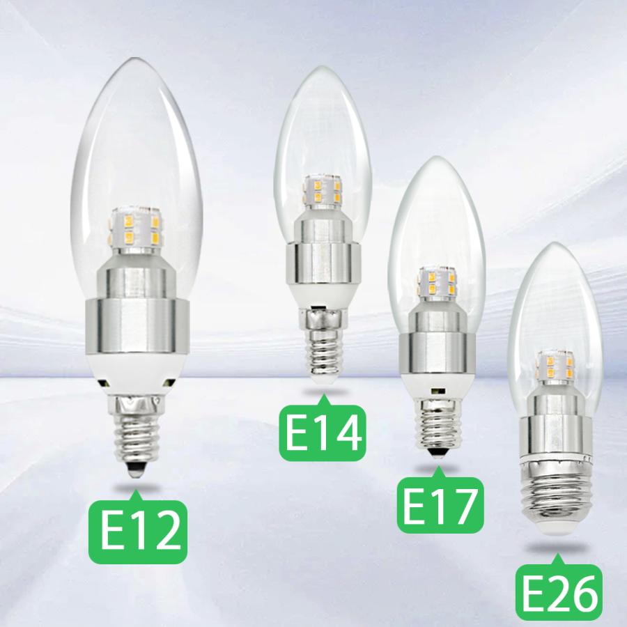 シャンデリア電球 LED透明電球 E12 E14 E17 E26 燭台電球 クリア 40W形