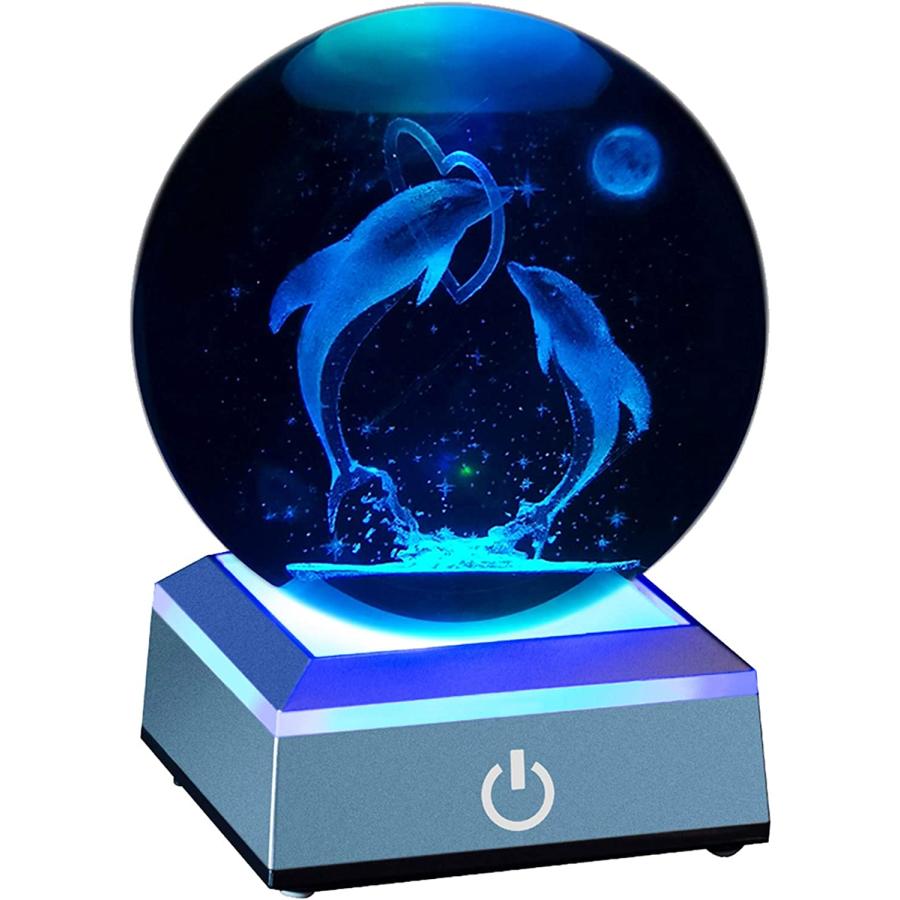 Longsafe 3D クリスタル ボール 水晶 宇宙 置物 台座 ライト オブジェ