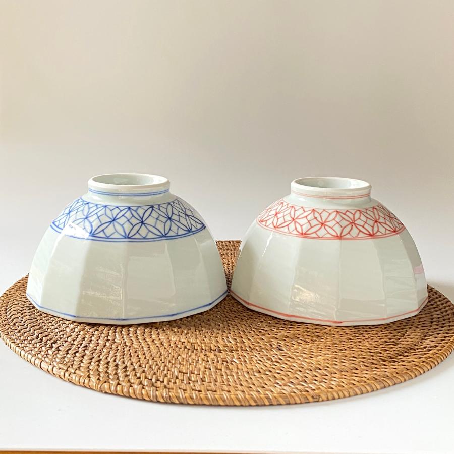 七宝柄 手描き 有田焼 ペア茶碗 夫婦茶碗 セット ご結婚祝い