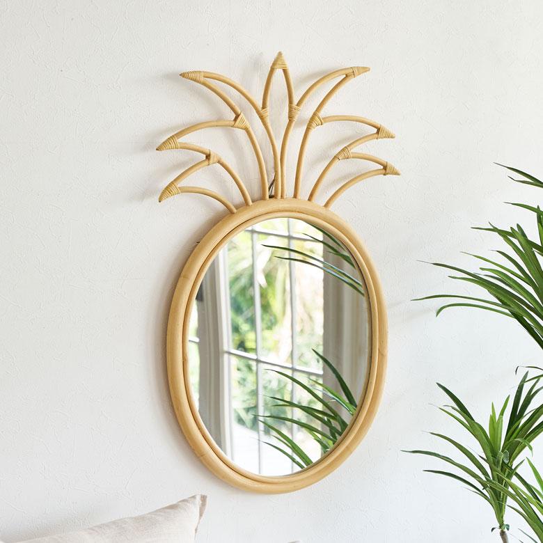 ELEMENTS 大きい 鏡 壁掛け ミラー ラタン ウォールミラー 楕円