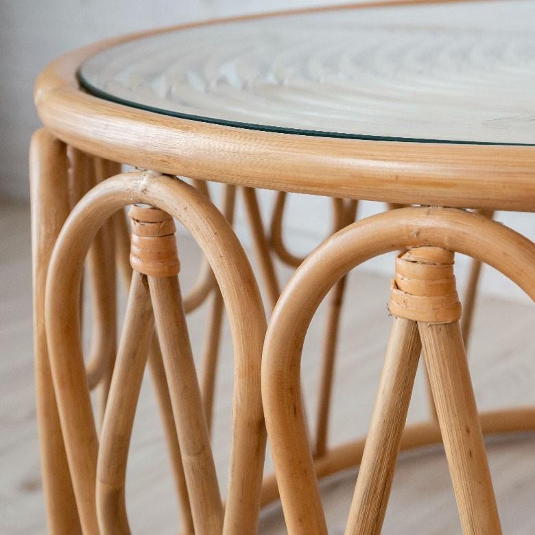 ELEMENTS センターテーブル ローテーブル ラタン 籐 ガラス天板