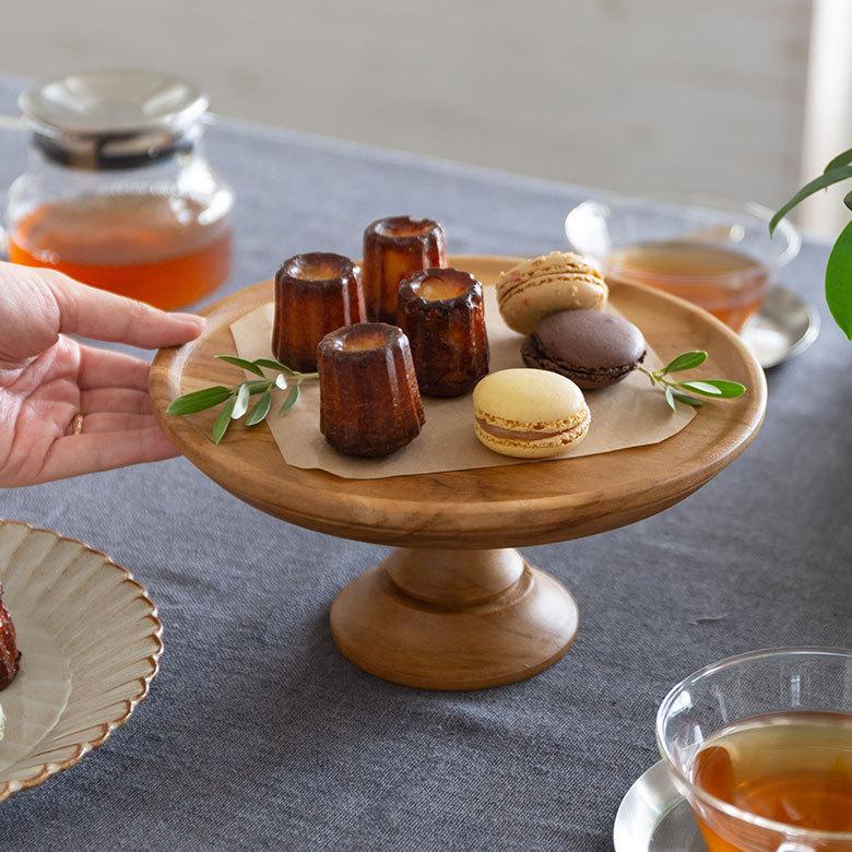 ELEMENTS ケーキスタンド 木 木製 1段 Mサイズ 6号 直径 21cm ブラウン