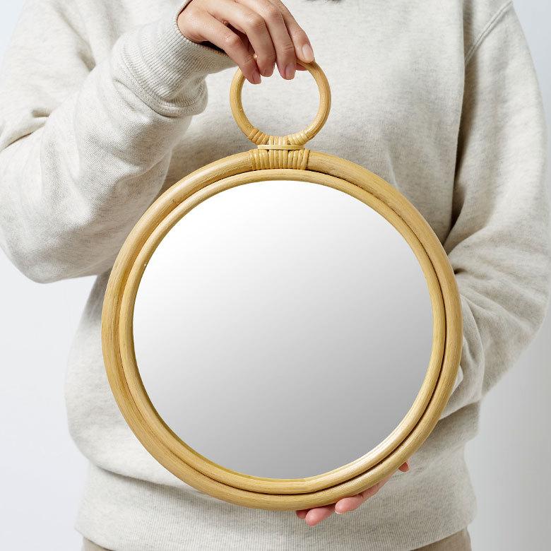 ELEMENTS ミラー 鏡 おしゃれ 壁掛け 立て掛け 卓上 ラタン かがみ 籐