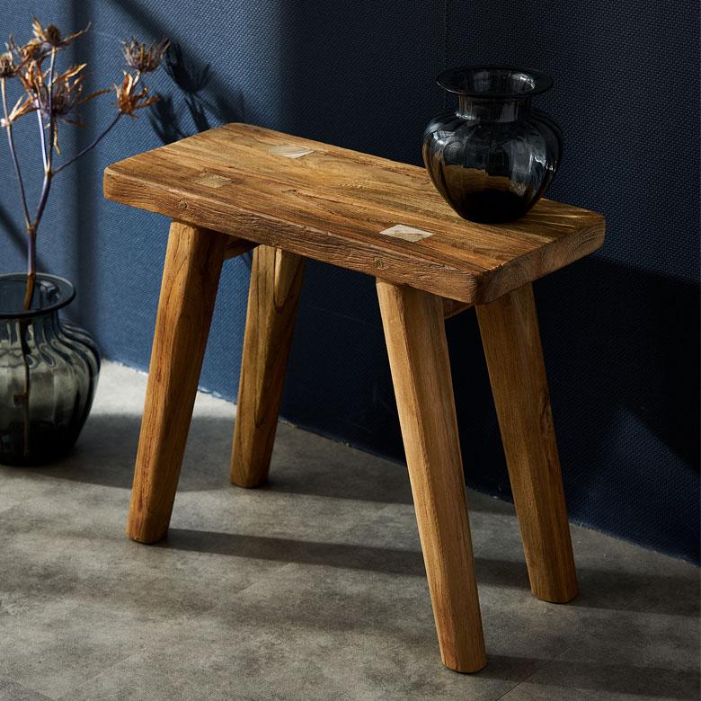 ELEMENTS ベンチ ウッド 古材 チーク 木製 ショート 椅子 チェア